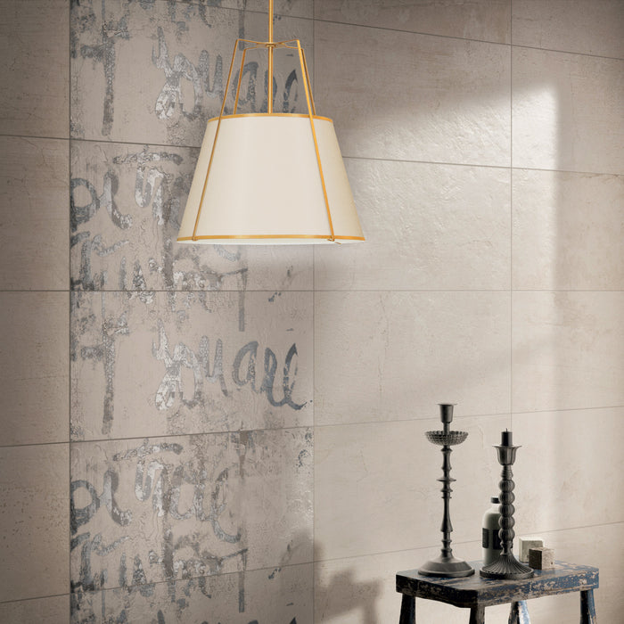 Dainolite Trapezoid 3 Light Pendant Trapezoid Gold/Cream Shade White Fabric Diffuser Lamp
