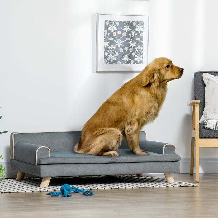Pawhut Dog Sofa, 39\" Cat Couch With Removable Cushion, Washable Cover, Wooden Legs, Elevated Pet Cat Sofa For Medium & Large Dogs, Dark Grey