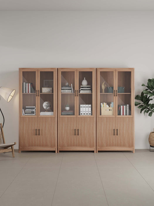 Jodie Mid-Century Modern 31\" Bookcase Cabinet in Maple (6-Shelf) - Set of 3