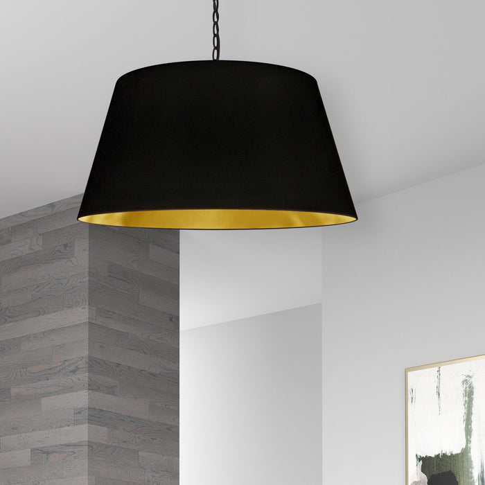Dainolite Brynn 1 Light Pendant Large Black Finish Black/Gold Shade Lamp