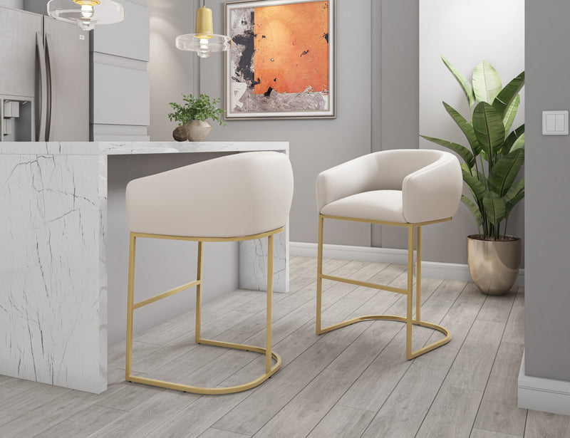 Louvre Mid-Century Modern Metal Upholstered Counter Stool in Cream - Set of 2