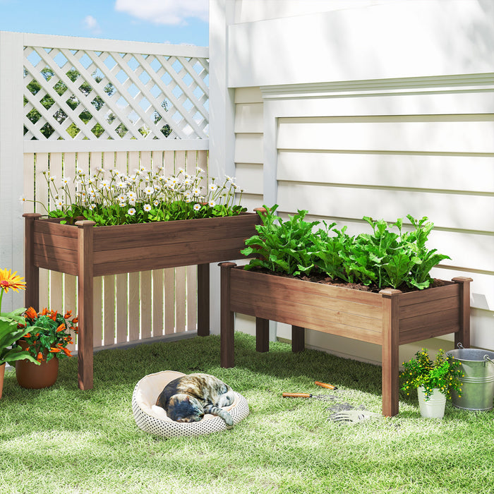 Outsunny 2 Tier Raised Garden Bed, Wooden Elevated Planter Box, Carbonised