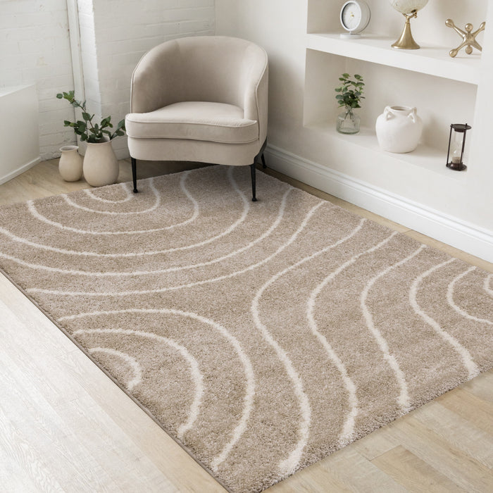 Fairmont Taupe Cream Curved Lines Rug, 5'3\" x 7'7\" Indoor Area Rug