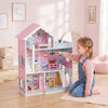 Qaba Wooden Doll House for Kids, 3-Story Dollhouse Playset with 6 Rooms and 10-Piece Accessories for Dolls Up to 7.9" Tall, Gift for 3-6 Years, Pink