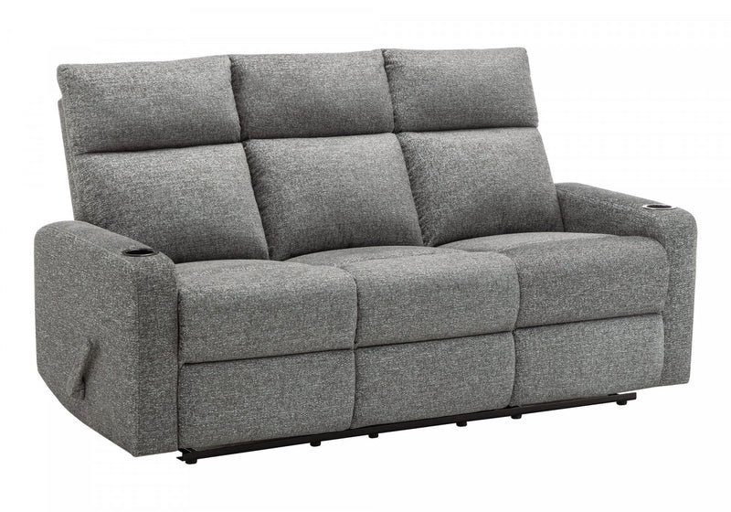 Small 3-Seater Reclining Sofa, 70\" Wide, Manual Recliner, Dark Grey Fabric, Contemporary Recliner