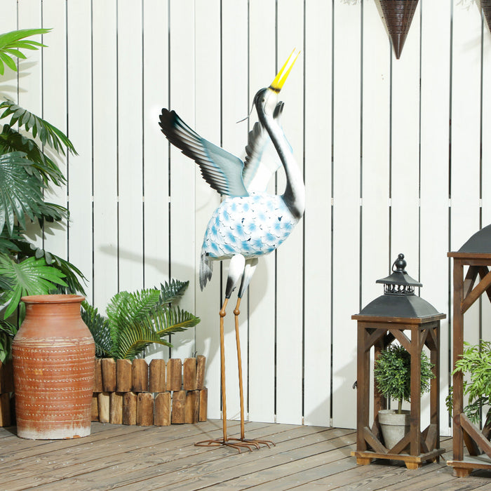Outsunny Flying Crane Garden Statue, 42.5\" Standing Steel Lawn Ornament