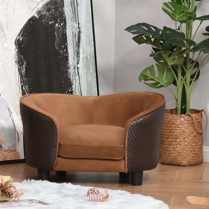 Pawhut Rattan Style Pet Dog Cat Sofa Pet Bed Warm Dog Bed Chair With Removable Washable Cushion For Small Dogs