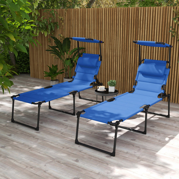 Outsunny 2-piece Folding Chaise Lounge, Reclining Tanning Chairs, Blue