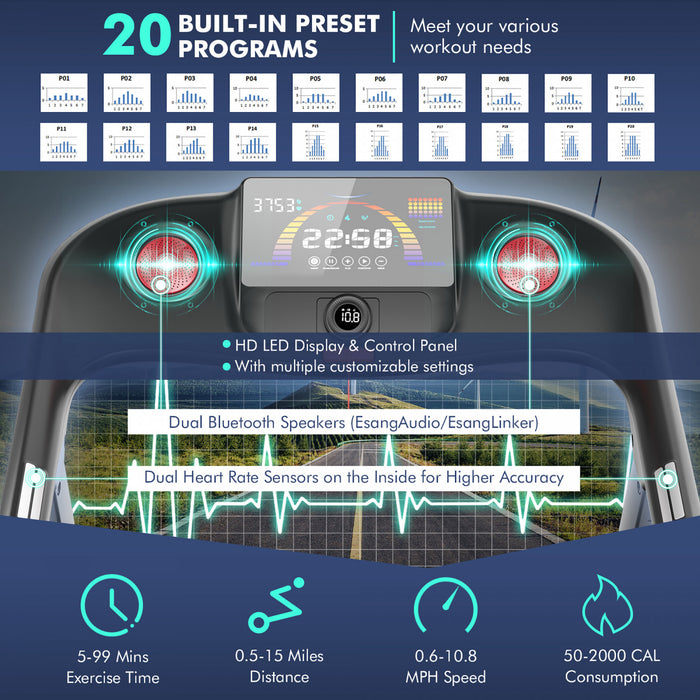 Superfit 4.75hp Folding Treadmill W/preset Programs Touch Screen Voice/app/remote Control
