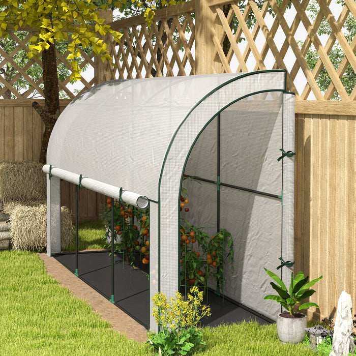 Outsunny Lean-to Greenhouse with PE Cover, Gardening Green House, White