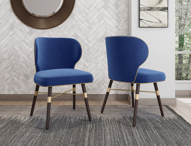 Strine Modern Wood Upholstered Dining Chair in Blue and Gold - Set of 2