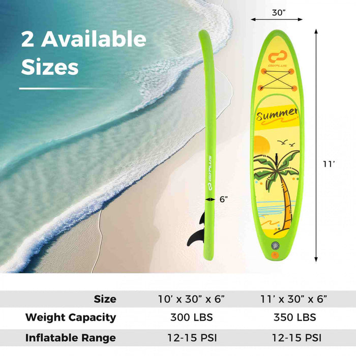 Goplus Large Inflatable Sup Board, Portable Paddle Board With 5d Rings Stand Up Paddle Board For Youth & Adult Green