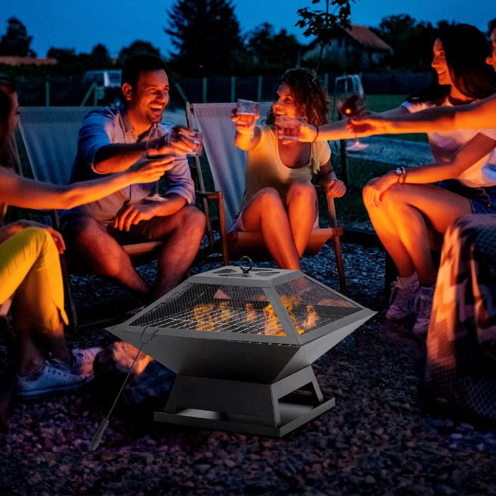 Outsunny Outdoor Fire Pit, Wood Burning Firepit with Grill, Spark Screen