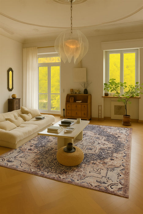 Esmira Traditional Blue Washable Rug 6'7\" x 9'0\" Indoor Area Rug