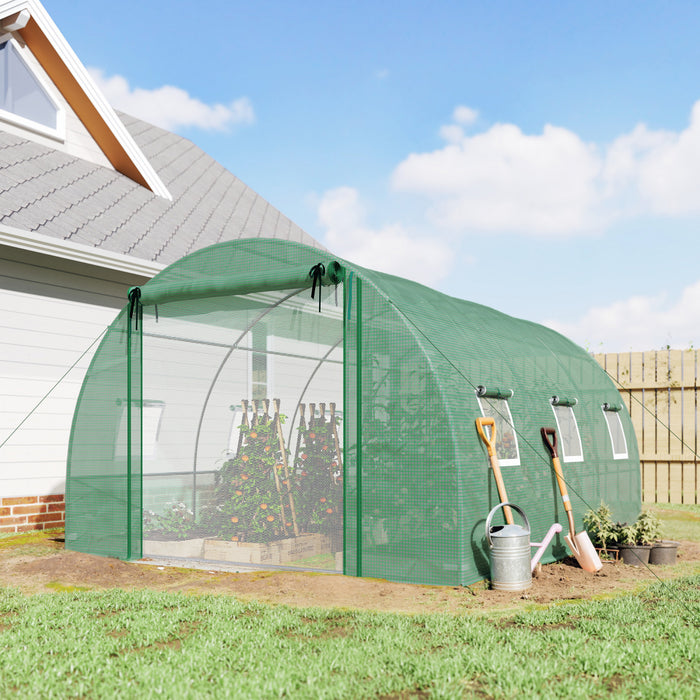 Outsunny Walk-in Tunnel Greenhouse w/ Support Rods, Plant Hot House, Green