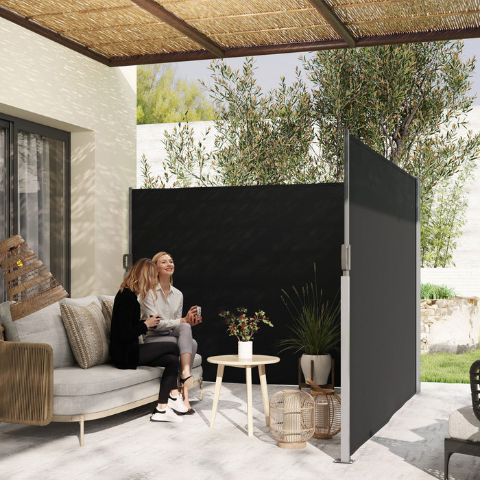 Outsunny Retractable Double Side Awning, Outdoor Privacy Screen, Black