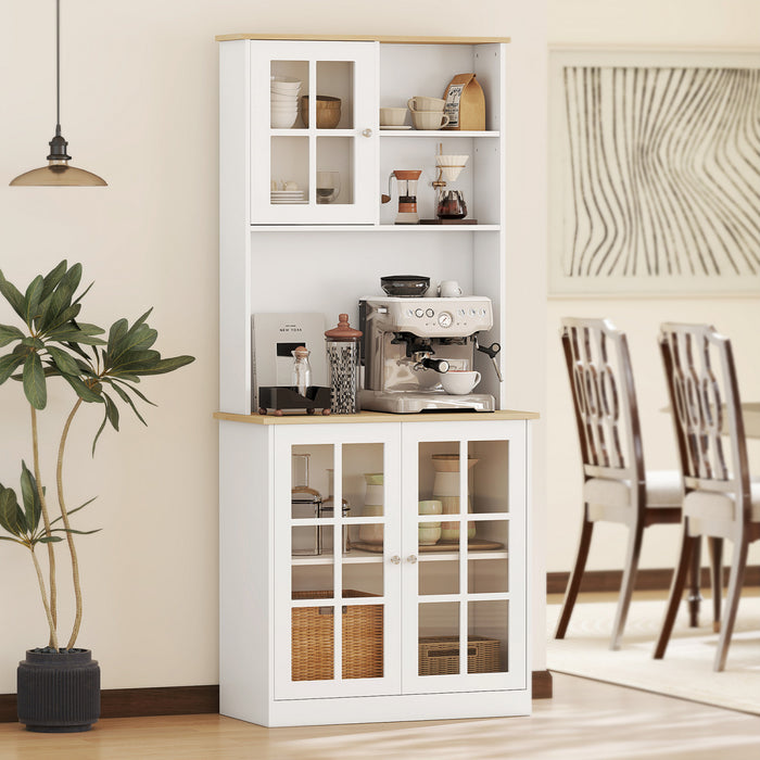 HOMCOM Kitchen Pantry with 3 Storage Cabinets, 2 Open Shelves, Countertop