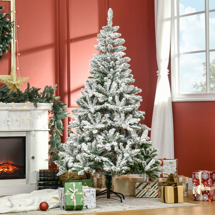 Homcom Snow Flocked Artificial Christmas Tree With Realistic Branches Tips