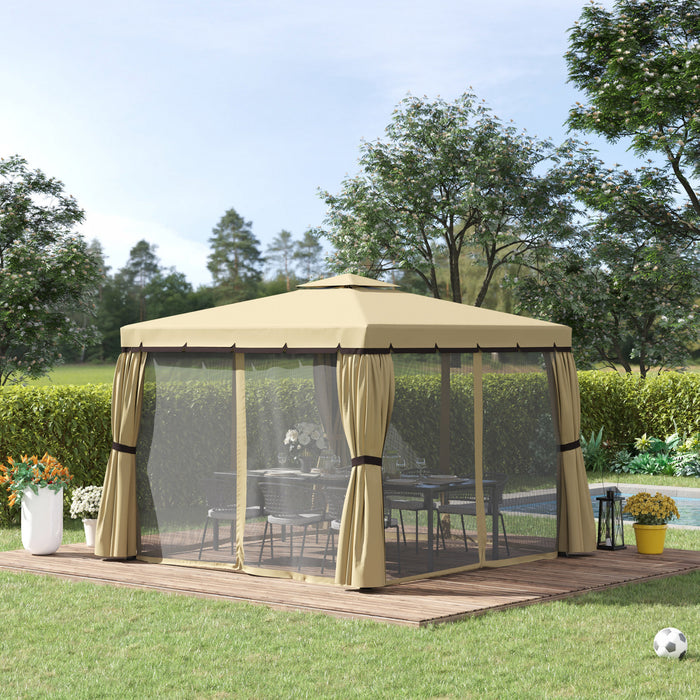 Outsunny 10' X 10' 2-tier Patio Gazebo With Mesh Sidewalls, Beige
