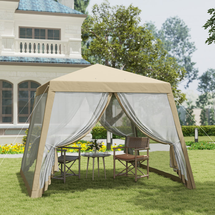 Outsunny 10x10ft Party Tent Canopy With Netting, Sun Shade Shelter, Khaki