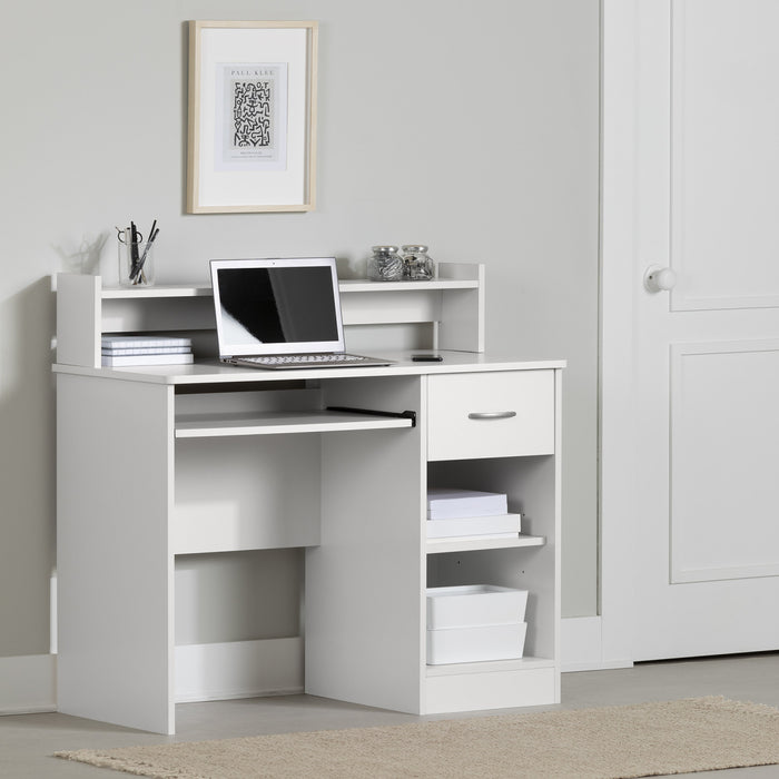 Axess Office Desk with Keyboard Tray and Drawer with USB Port Pure White - South Shore