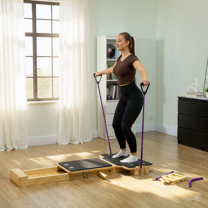 Soozier Foldable Pilates Reformer Machine for Home Gym, Multifunctional Pilates Board with Resistance Bands and Multi-Grips, Abdominal Core Trainer for Men Women Full Body Workout