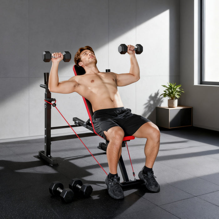 Soozier Adjustable Weight Bench with Squat Rack, Incline Flat Bench Press