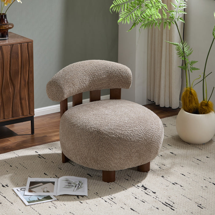 Nube Modern Boucle Accent Chair with Curved Backrest and Four-Leg Design, Light Brown, Walnut