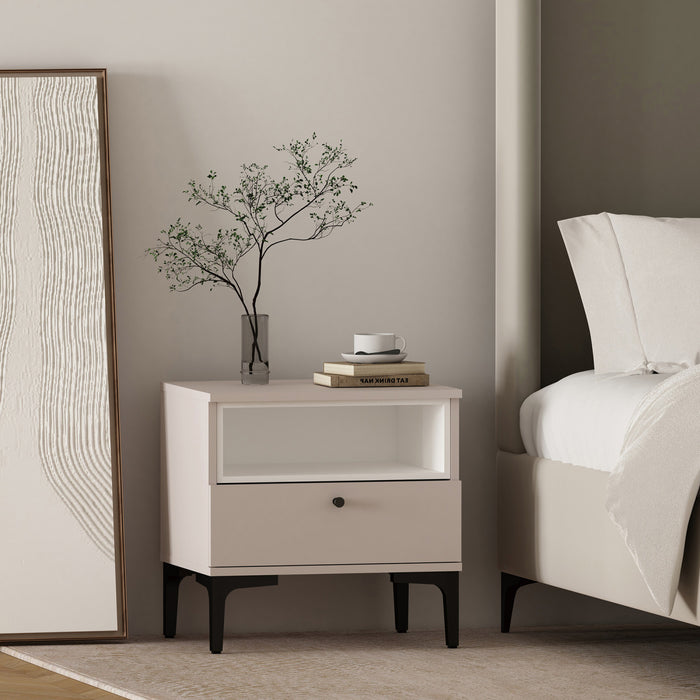 Amara Modern 20\" Nightstand in Pale Rose and White (1-Drawer)