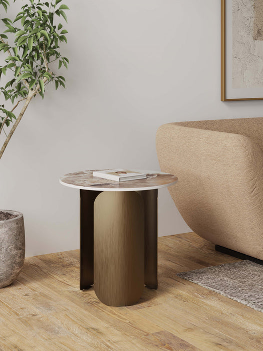 Monica Modern Glam Sintered Stone Top End Table in Bronze