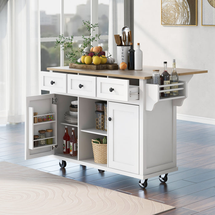 Margery Rubberwood Kitchen Cart With Drop-leaf Countertop And Storage Racks -White