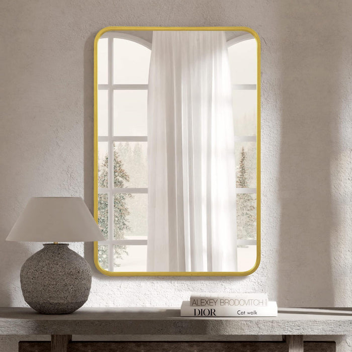 Arcus 24\" X 36\" Hand Crafted Rectangular Round Mirror - Gold