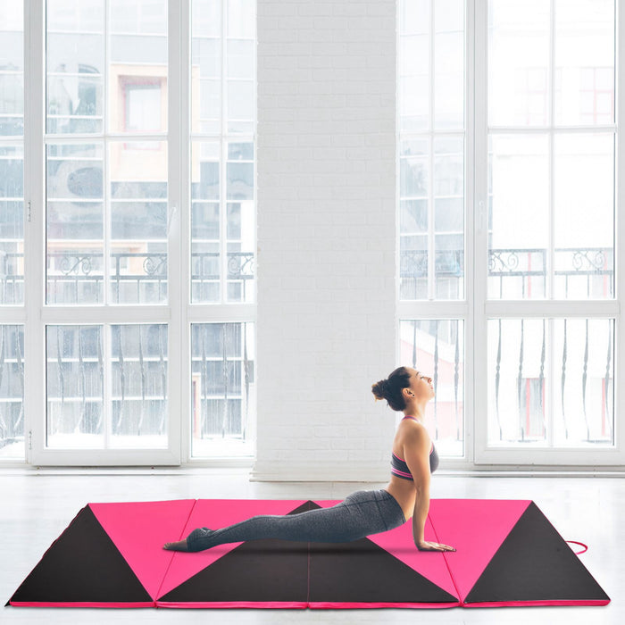 Soozier 4ftx10ftx2inch Pu Leather Gymnastics Tumbling Gym Mat Arts Folding Yoga Exercise Pad 4 Panel (pink/black)