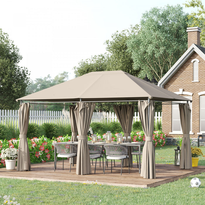 Outsunny 10' X 13' Outdoor Patio Gazebo Garden Pavilion Backyard Canopy Party Tent Shelter Summer Sun Shade W/ Steel Frame And Curtains, Khaki