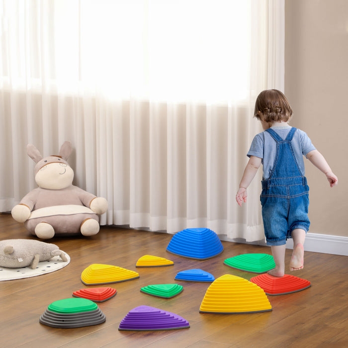 Outsunny Bouncing Design 11 Pcs Stepping Stones Kids With Non-slip Rubber, Stackable Balance River Stones For Obstacle Course Sensory Play, Outdoor Indoor For 3-8 Years Old