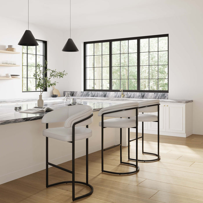 Augusta Modern Metal Upholstered Barstool in Light Gray - Set of 3