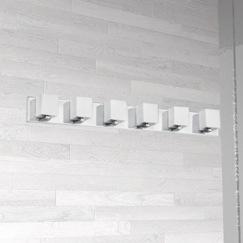 Dainolite Verona 6 Light Vanity Light Polished Chrome Finish White Glass Shade Lamp