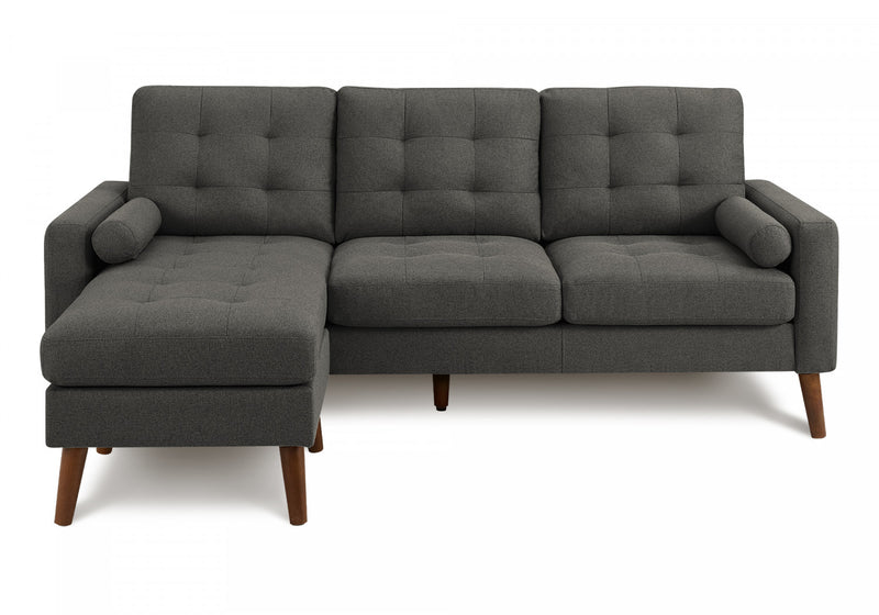 Upholstered Chaise Sofa Lounger, 85\" Wide, Grey Fabric, Walnut Solid Wood Legs, Modern Sofa