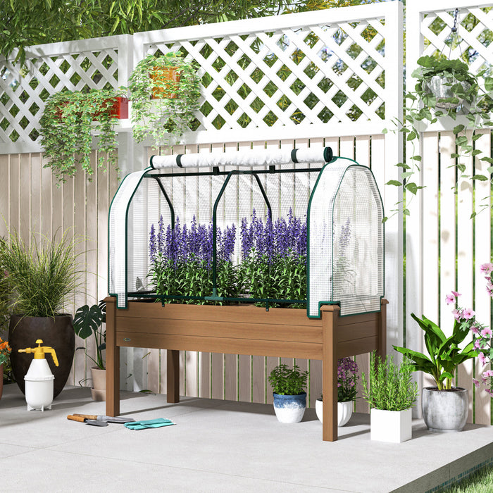 Outsunny Raised Garden Bed with PE Greenhouse Cover, Brown