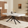 FlexDine 55-71 Inch Rectangular Extendable Dining Table with Cross Legs and Marble Effect Finish, White Marble | FlexDine Table a Manger Rectangulaire Extensible 55-71 po avec Pieds Croises et Finition Effet Marbre, Marbre Blanc