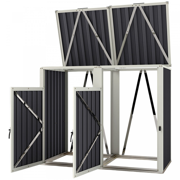 Outsunny Double Garbage Bin Shed, Lockable Storage Shed With Openable Lid
