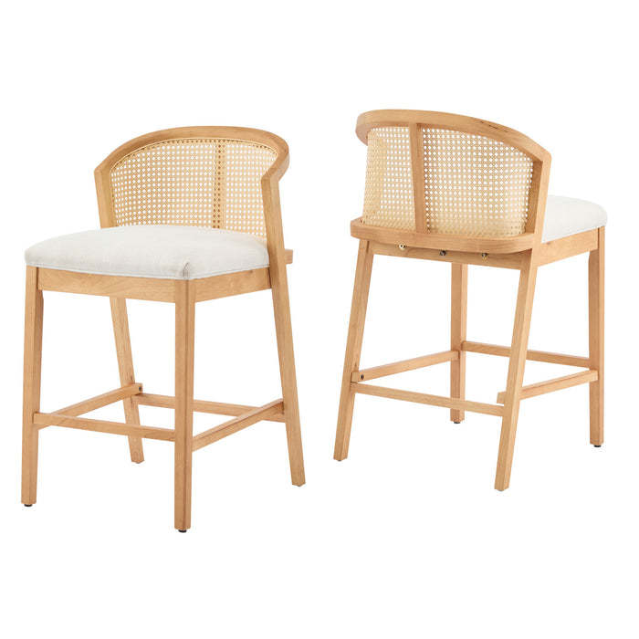 Tatti Rubber Wood Counter Stools with Cane Back Set of 2,Beige