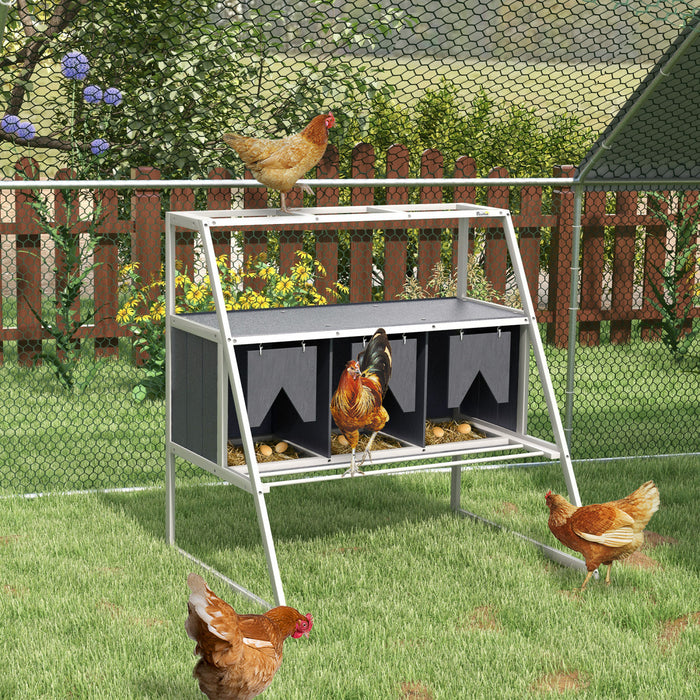Pawhut Nesting Boxes For Chickens, 3 Compartments Wooden Nesting House For Hens Laying Eggs, Chicken Laying Boxes With Standing Perches, Privacy Curtains, Up To 6-12 Hens