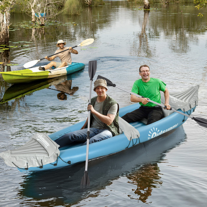 Outsunny 2-Person Inflatable Kayak Boat, Canoe Set With Air Pump, Blue