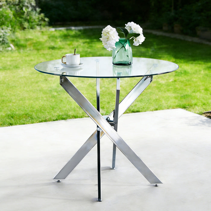 Alex Round Multi-Functional Dining Table with Glass Top,Chrome