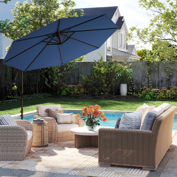 Costway 10FT Patio Offset Hanging Umbrella Easy Tilt Adjustment 8 Ribs Backyard Blue