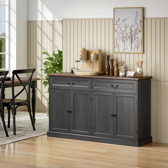 HOMCOM Buffet Cabinet with Charging Station, 55\" Farmhouse Sideboard, Black