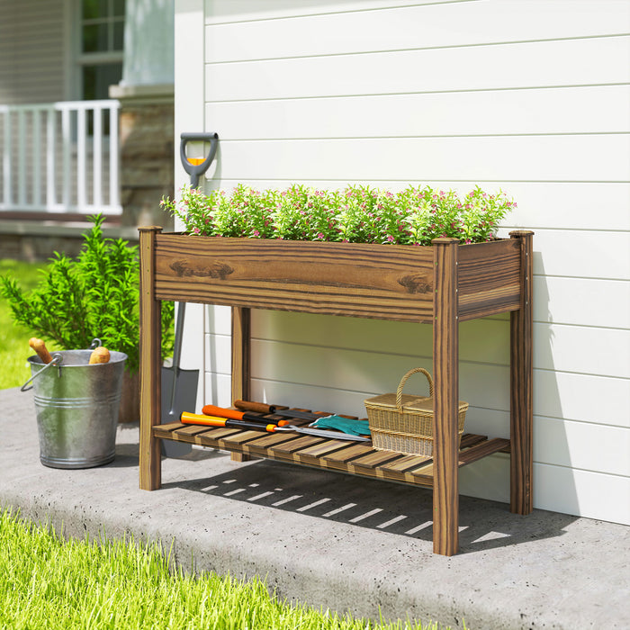 Outsunny 45\"x22\"x33\" Elevated Planter Box with Storage Shelf, Carbonized