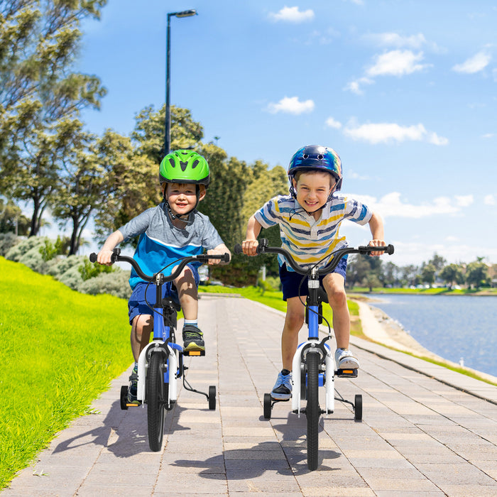 Costway 14\" Kid's Bike W/ Removable Training Wheels & Basket For 3-5 Years Old Blue