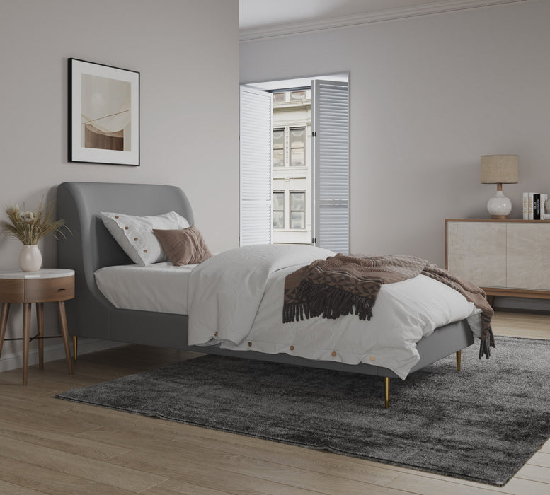 Heather Mid-Century Modern Velvet Upholstered Twin Bed in Gray and Gold